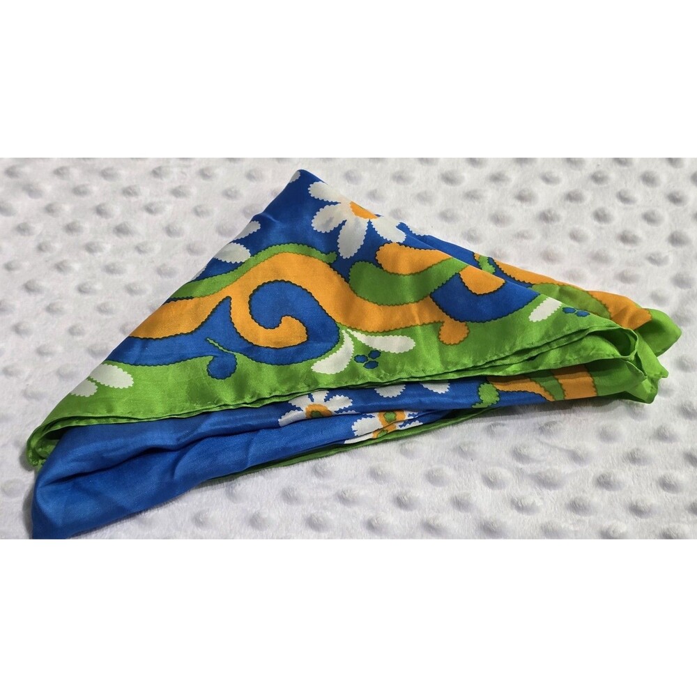 Vintage Ladies Chiffon Scarf Retro 60’s Multicolor Flower Power Boho Hippie 27” - Picture 6 of 10